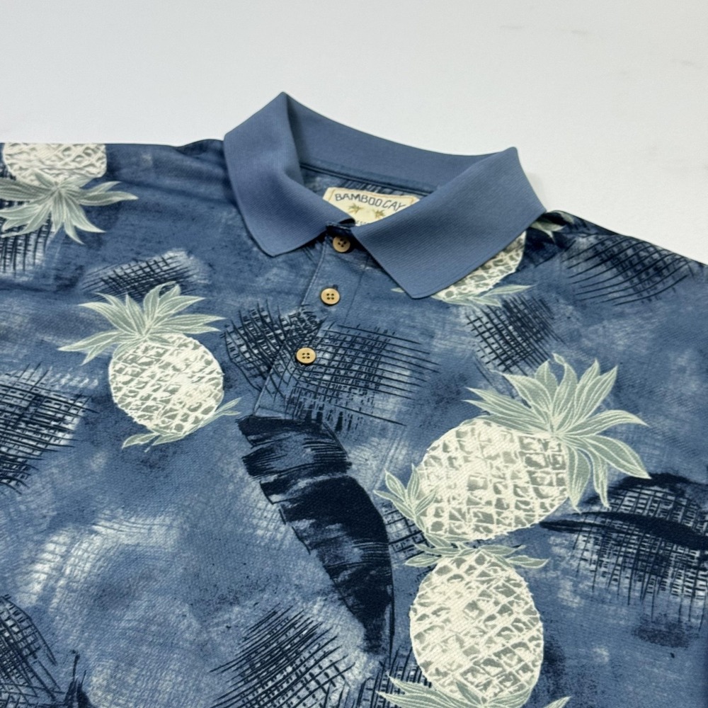 Bamboo Cay Polo‎ Shirt Mens Large Blue Pineapple Hawaiian AeroCool Resortwear